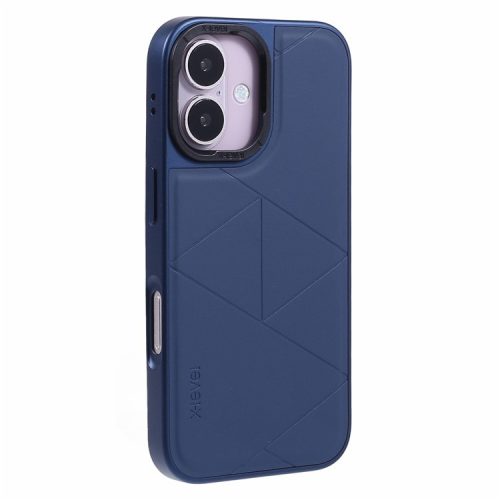 X-LEVEL For iPhone 16 Case Geometric PC+TPU+Leather Anti-Scratch Phone Cover - Blue