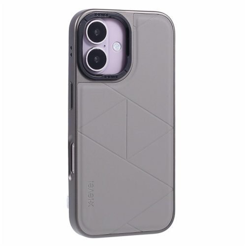 X-LEVEL For iPhone 16 Case Geometric PC+TPU+Leather Anti-Scratch Phone Cover - Titanium Grey