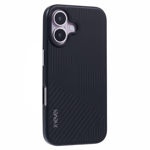 X-LEVEL For iPhone 16 Case Rhombus Splicing Hard PC Shockproof  Phone Cover - Black