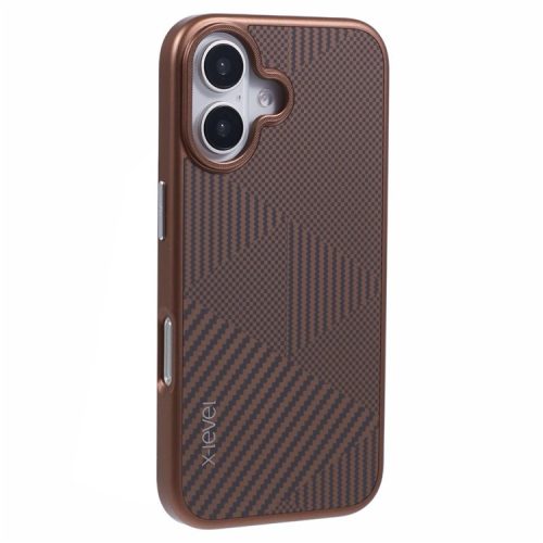 X-LEVEL For iPhone 16 Case Rhombus Splicing Hard PC Shockproof  Phone Cover - Titanium Gold