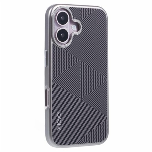 X-LEVEL For iPhone 16 Case Rhombus Splicing Hard PC Shockproof  Phone Cover - Titanium Grey