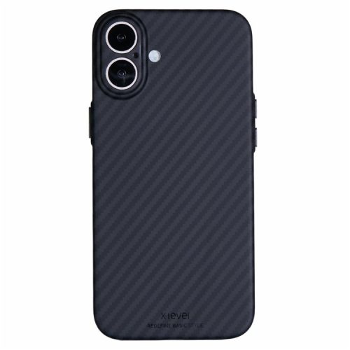 X-LEVEL For iPhone 16 Magnetic Case Ultra-Thin PC Hard Phone Cover Carbon Fiber Texture - Black