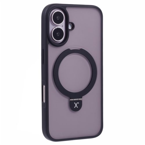 X-LEVEL PITHY STONE II For iPhone 16 Magnetic Case PC+TPU Back Cover Kickstand - Black