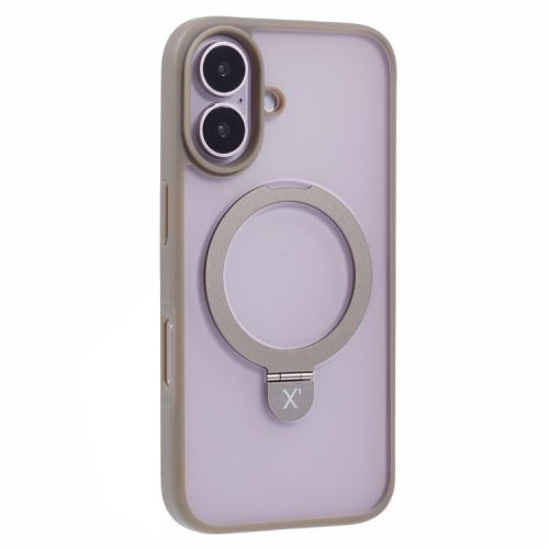 X-LEVEL PITHY STONE II For iPhone 16 Magnetic Case PC+TPU Back Cover Kickstand - Grey