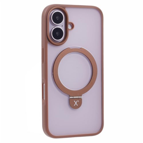 X-LEVEL PITHY STONE II For iPhone 16 Magnetic Case PC+TPU Back Cover Kickstand - Titanium Gold