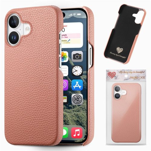 Y1 For iPhone 16 Case Shockproof Litchi Texture Leather+PC Phone Cover -  Pink