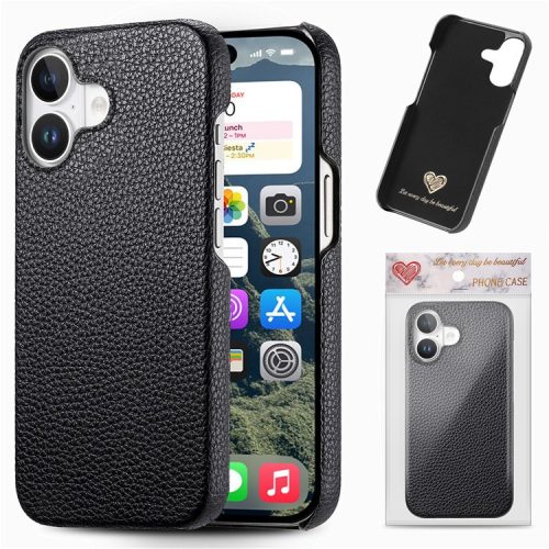 Y1 For iPhone 16 Case Shockproof Litchi Texture Leather+PC Phone Cover - Black