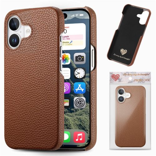 Y1 For iPhone 16 Case Shockproof Litchi Texture Leather+PC Phone Cover - Brown