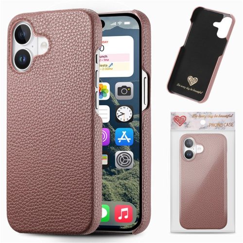 Y1 For iPhone 16 Case Shockproof Litchi Texture Leather+PC Phone Cover - Jujube Apricot