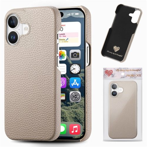 Y1 For iPhone 16 Case Shockproof Litchi Texture Leather+PC Phone Cover - Khaki Grey