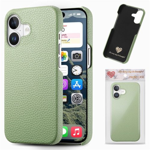 Y1 For iPhone 16 Case Shockproof Litchi Texture Leather+PC Phone Cover - Matcha Green