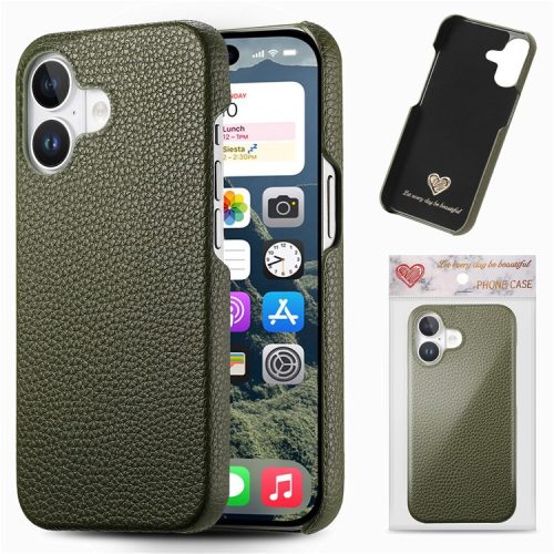 Y1 For iPhone 16 Case Shockproof Litchi Texture Leather+PC Phone Cover - Midnight Green