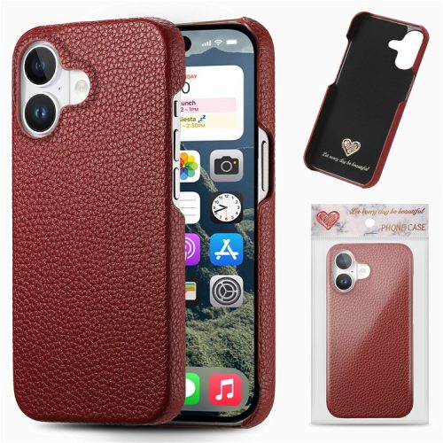 Y1 For iPhone 16 Case Shockproof Litchi Texture Leather+PC Phone Cover - Red