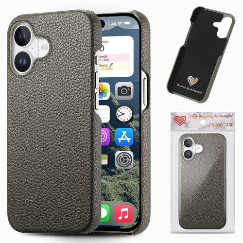 Y1 For iPhone 16 Case Shockproof Litchi Texture Leather+PC Phone Cover - Silver Grey