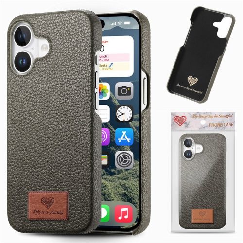 Y5 For iPhone 16 Case Litchi Texture Leather+TPU Slim Phone Cover -  Silver Grey