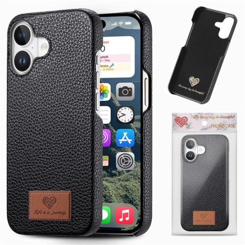 Y5 For iPhone 16 Case Litchi Texture Leather+TPU Slim Phone Cover - Black