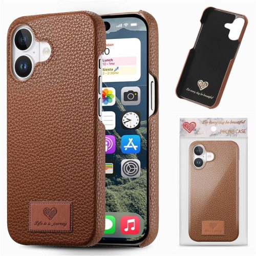 Y5 For iPhone 16 Case Litchi Texture Leather+TPU Slim Phone Cover - Brown