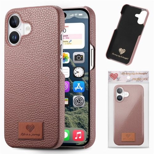 Y5 For iPhone 16 Case Litchi Texture Leather+TPU Slim Phone Cover - Jujube Apricot