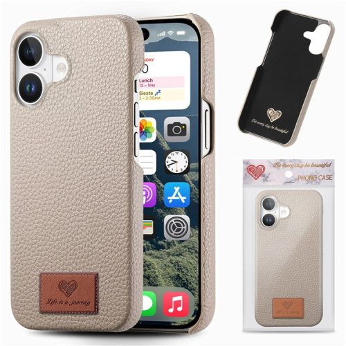 Y5 For iPhone 16 Case Litchi Texture Leather+TPU Slim Phone Cover - Khaki Grey