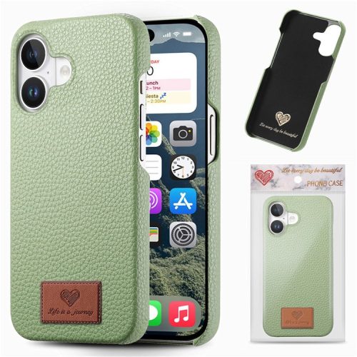 Y5 For iPhone 16 Case Litchi Texture Leather+TPU Slim Phone Cover - Matcha Green