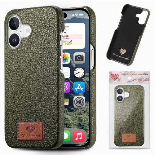 Y5 For iPhone 16 Case Litchi Texture Leather+TPU Slim Phone Cover - Midnight Green