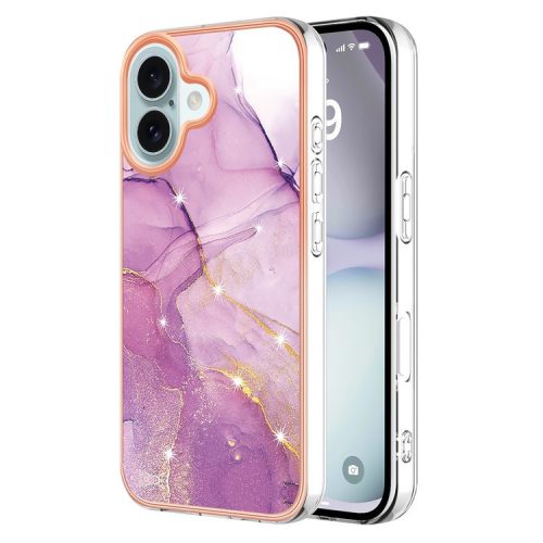 YB IMD Series-16 Style-E For iPhone 16 Phone Case IMD Marble Pattern TPU Back Cover - Purple 001