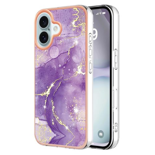 YB IMD Series-16 Style-E For iPhone 16 Phone Case IMD Marble Pattern TPU Back Cover - Purple 002