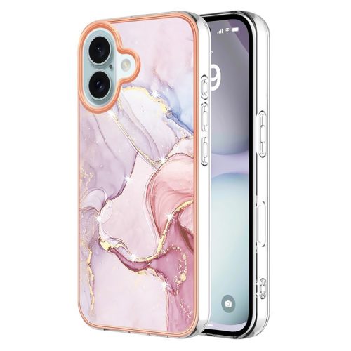 YB IMD Series-16 Style-E For iPhone 16 Phone Case IMD Marble Pattern TPU Back Cover - Rose Gold 005