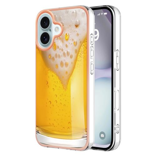 YB IMD Series-16 Style-E For iPhone 16 TPU Case Pattern Printing Phone Back Cover - Beer