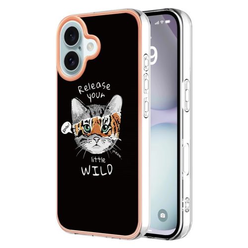 YB IMD Series-16 Style-E For iPhone 16 TPU Case Pattern Printing Phone Back Cover - Cat  /  Tiger