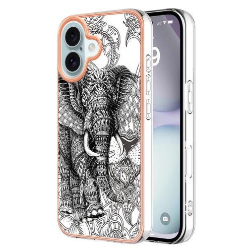 YB IMD Series-16 Style-E For iPhone 16 TPU Case Pattern Printing Phone Back Cover - Totem Elephant