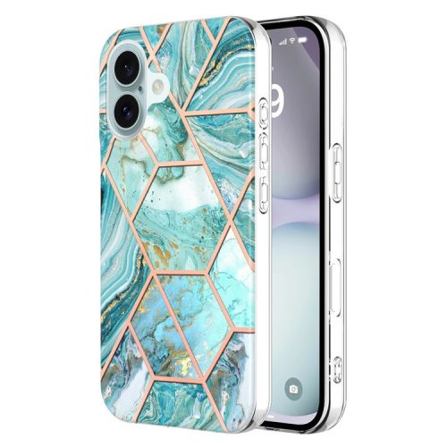 YB IMD Series-3 for iPhone 16 TPU Case Marble Pattern Electroplated Phone Back Cover - Green