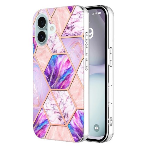 YB IMD Series-3 for iPhone 16 TPU Case Marble Pattern Electroplated Phone Back Cover - Light Purple