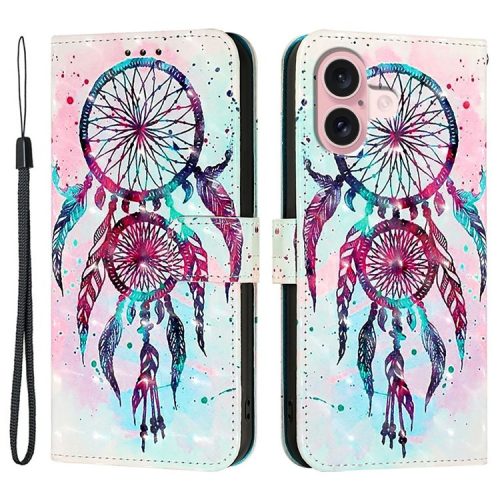 YB Pattern Printing Leather Series-2 For iPhone 16 Case Stand View Wallet Phone Cover - Colorful Wind Chime