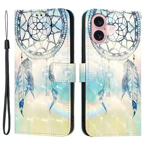 YB Pattern Printing Leather Series-2 For iPhone 16 Case Stand View Wallet Phone Cover - Dream Wind Chime