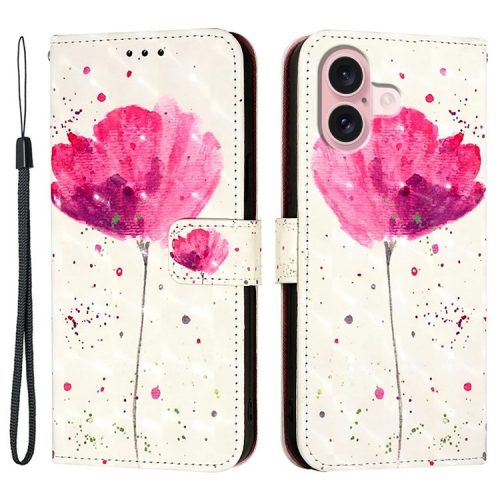 YB Pattern Printing Leather Series-2 For iPhone 16 Case Stand View Wallet Phone Cover - Flower