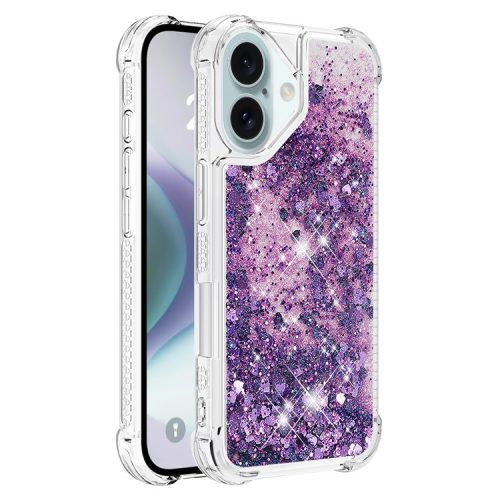 YB Quicksand Series-1 For iPhone 16 Case Glitter Liquid Anti-Drop TPU Phone Cover - Dark Purple  /  Hearts