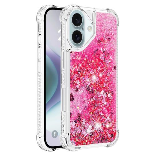 YB Quicksand Series-1 For iPhone 16 Case Glitter Liquid Anti-Drop TPU Phone Cover - Pink  /  Hearts