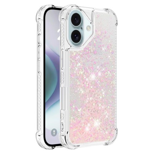 YB Quicksand Series-1 For iPhone 16 Case Glitter Liquid Anti-Drop TPU Phone Cover - Pink  /  Pentagram