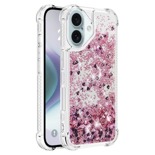 YB Quicksand Series-1 For iPhone 16 Case Glitter Liquid Anti-Drop TPU Phone Cover - Rose Gold  /  Hearts