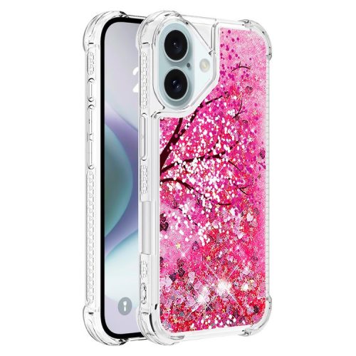 YB Quicksand Series-2 For iPhone 16 Case Liquid Quicksand Pattern TPU Phone Cover - Cherry Blossom