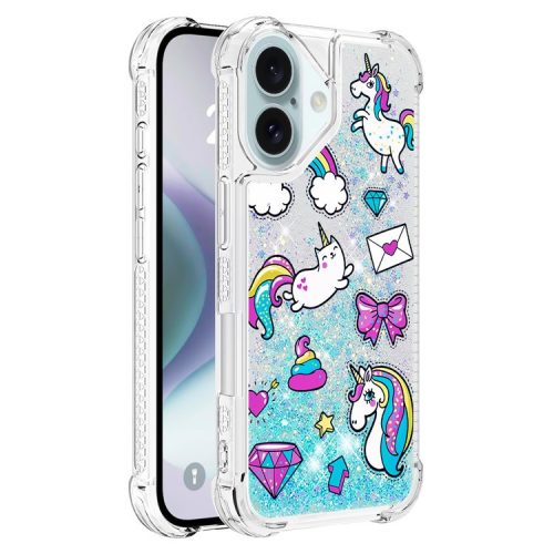 YB Quicksand Series-2 For iPhone 16 Case Liquid Quicksand Pattern TPU Phone Cover - Horse and Diamond