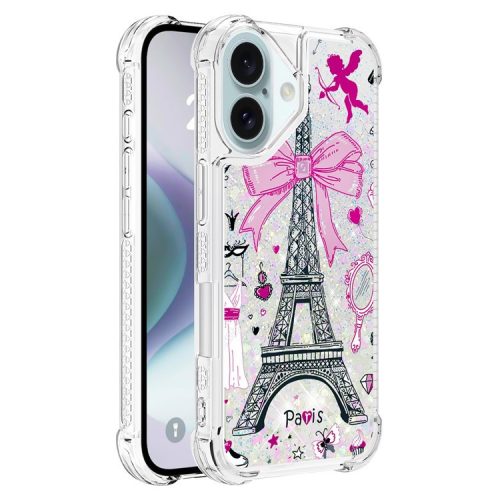 YB Quicksand Series-2 For iPhone 16 Case Liquid Quicksand Pattern TPU Phone Cover - Mirror / Tower