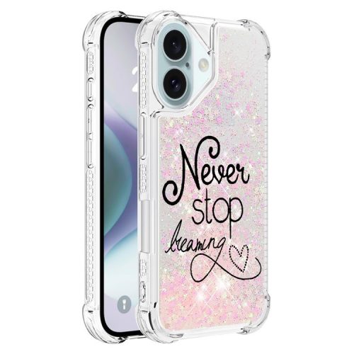 YB Quicksand Series-2 For iPhone 16 Case Liquid Quicksand Pattern TPU Phone Cover - Never Stop Dreaming