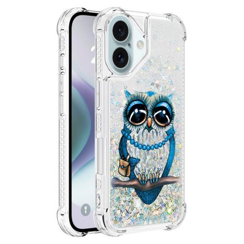 YB Quicksand Series-2 For iPhone 16 Case Liquid Quicksand Pattern TPU Phone Cover - Owl