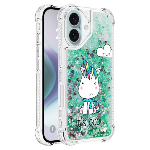 YB Quicksand Series-2 For iPhone 16 Case Liquid Quicksand Pattern TPU Phone Cover - Sitting Horse