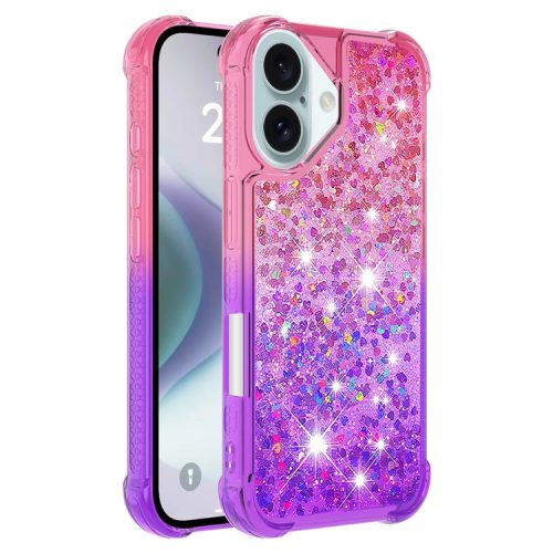 YB Quicksand Series-3 for iPhone 16 Case Gradient Quicksand TPU Phone Cover - Pink+Purple