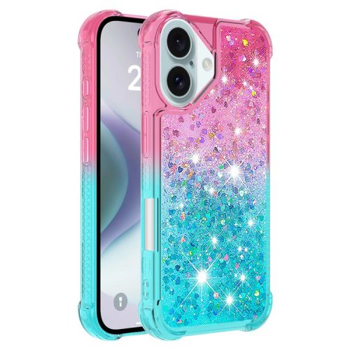 YB Quicksand Series-3 for iPhone 16 Case Gradient Quicksand TPU Phone Cover - Pink+Sky Blue