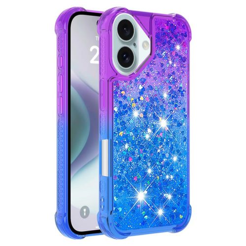 YB Quicksand Series-3 for iPhone 16 Case Gradient Quicksand TPU Phone Cover - Purple+Sky Blue