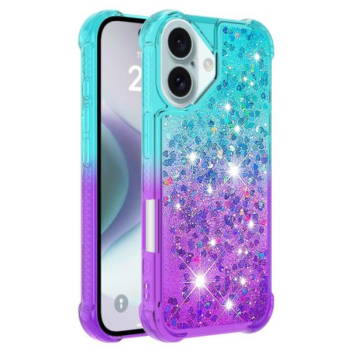 YB Quicksand Series-3 for iPhone 16 Case Gradient Quicksand TPU Phone Cover - Sky Blue+Purple